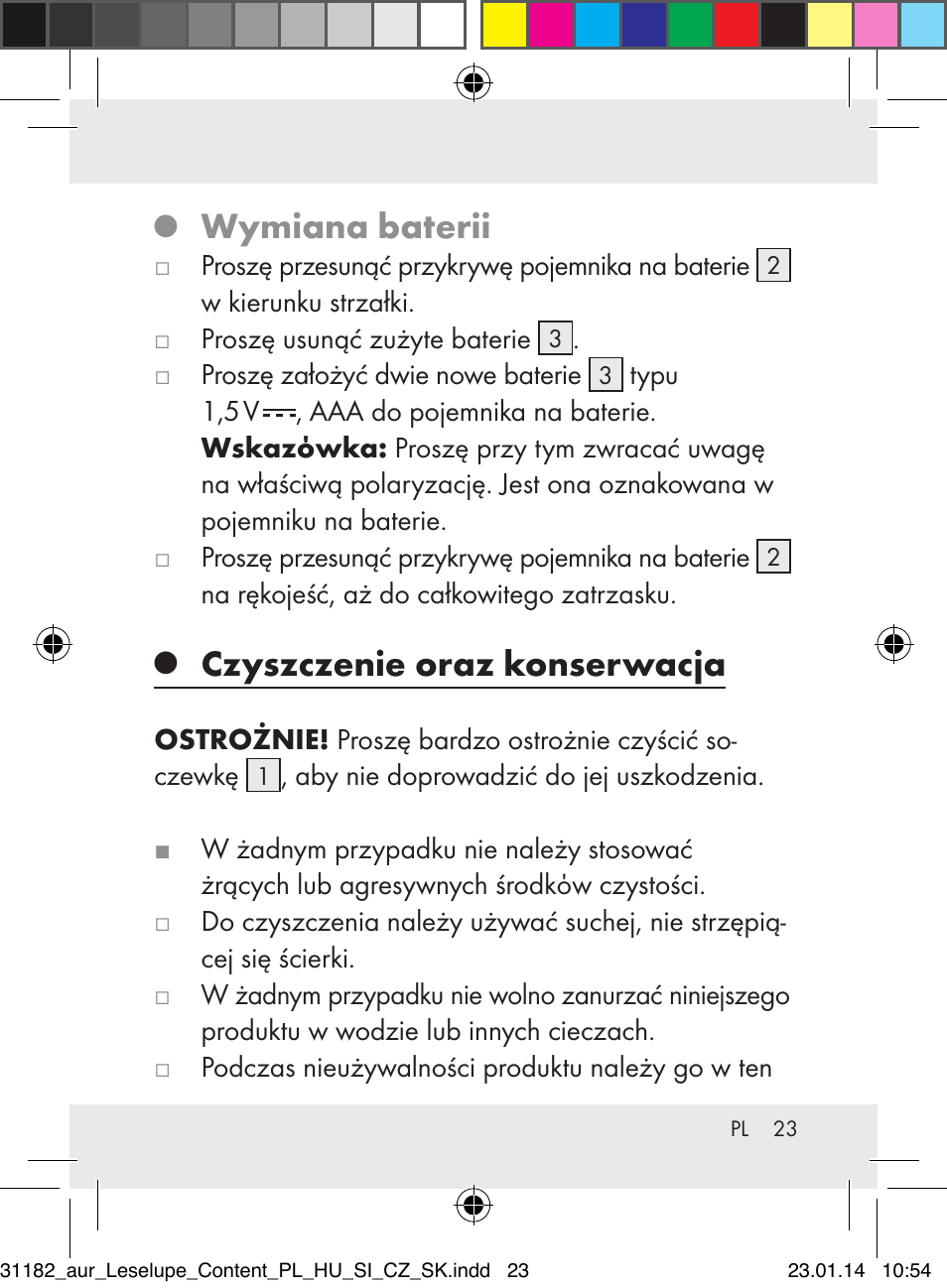Wymiana baterii, Czyszczenie oraz konserwacja | Auriol Z29652A User Manual | Page 23 / 82