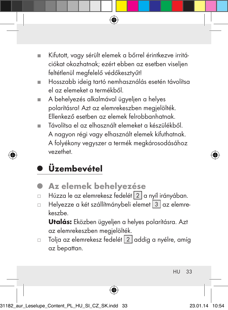 Üzembevétel, Az elemek behelyezése | Auriol Z29652A User Manual | Page 33 / 82