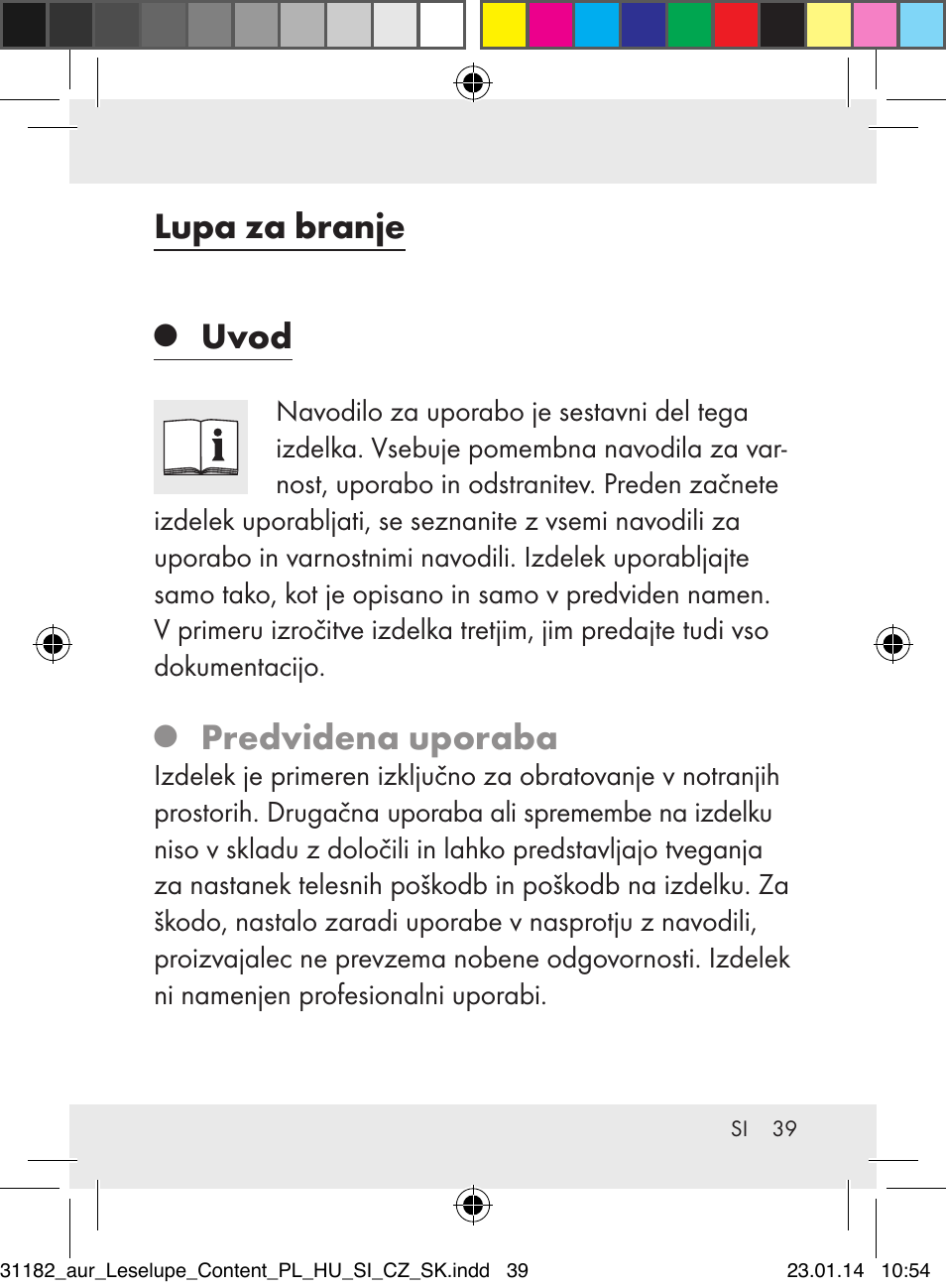 Lupa za branje, Uvod, Predvidena uporaba | Auriol Z29652A User Manual | Page 39 / 82