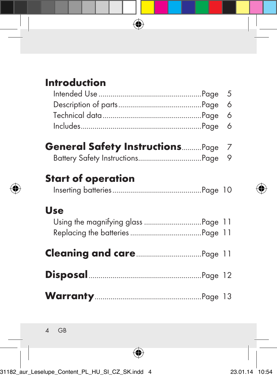 Introduction, General safety instructions, Start of operation | Cleaning and care, Disposal, Warranty | Auriol Z29652A User Manual | Page 4 / 82