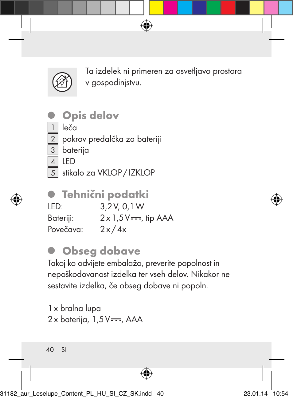 Opis delov, Tehnični podatki, Obseg dobave | Auriol Z29652A User Manual | Page 40 / 82