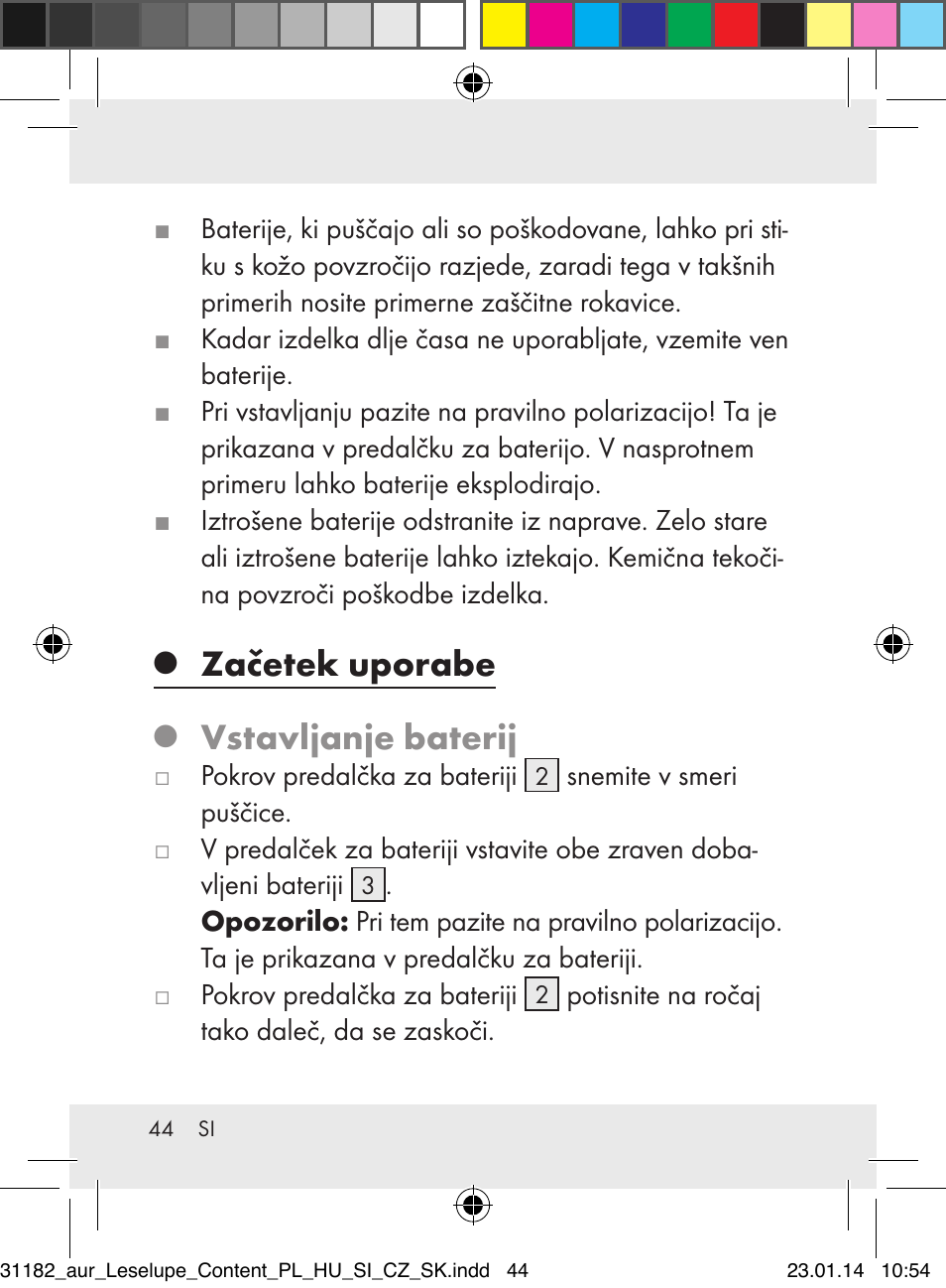 Začetek uporabe, Vstavljanje baterij | Auriol Z29652A User Manual | Page 44 / 82