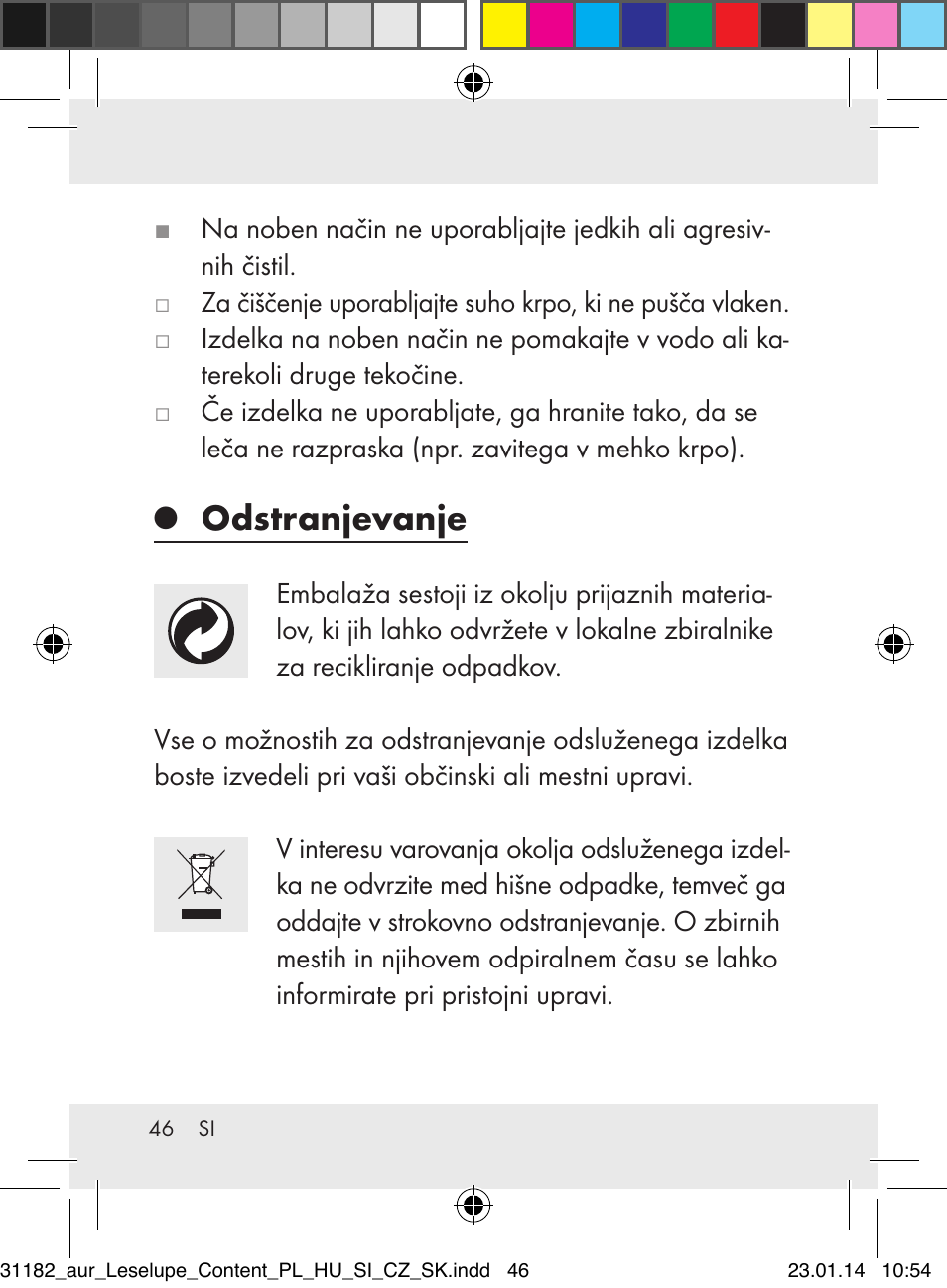 Odstranjevanje | Auriol Z29652A User Manual | Page 46 / 82