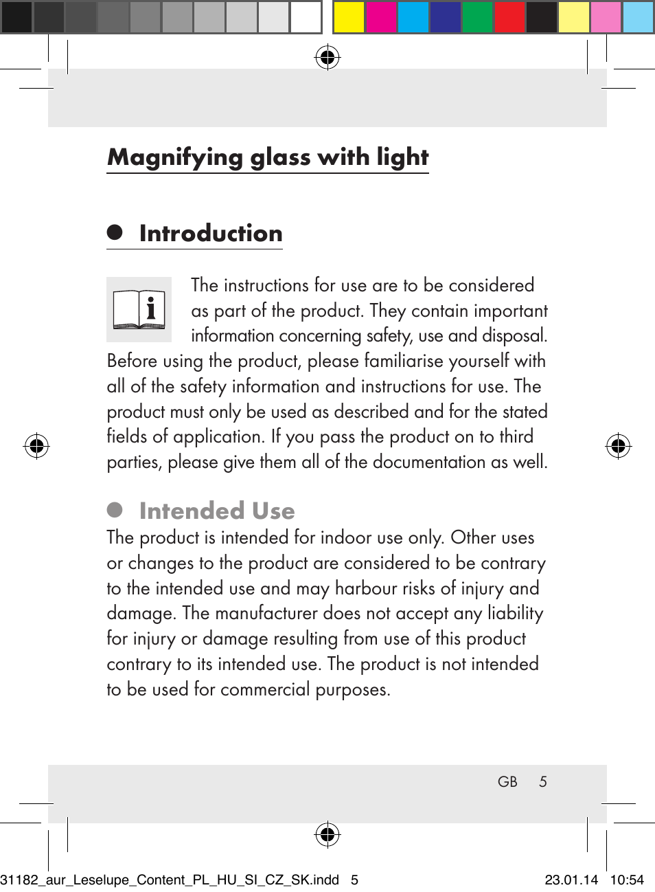 Magnifying glass with light, Introduction, Intended use | Auriol Z29652A User Manual | Page 5 / 82