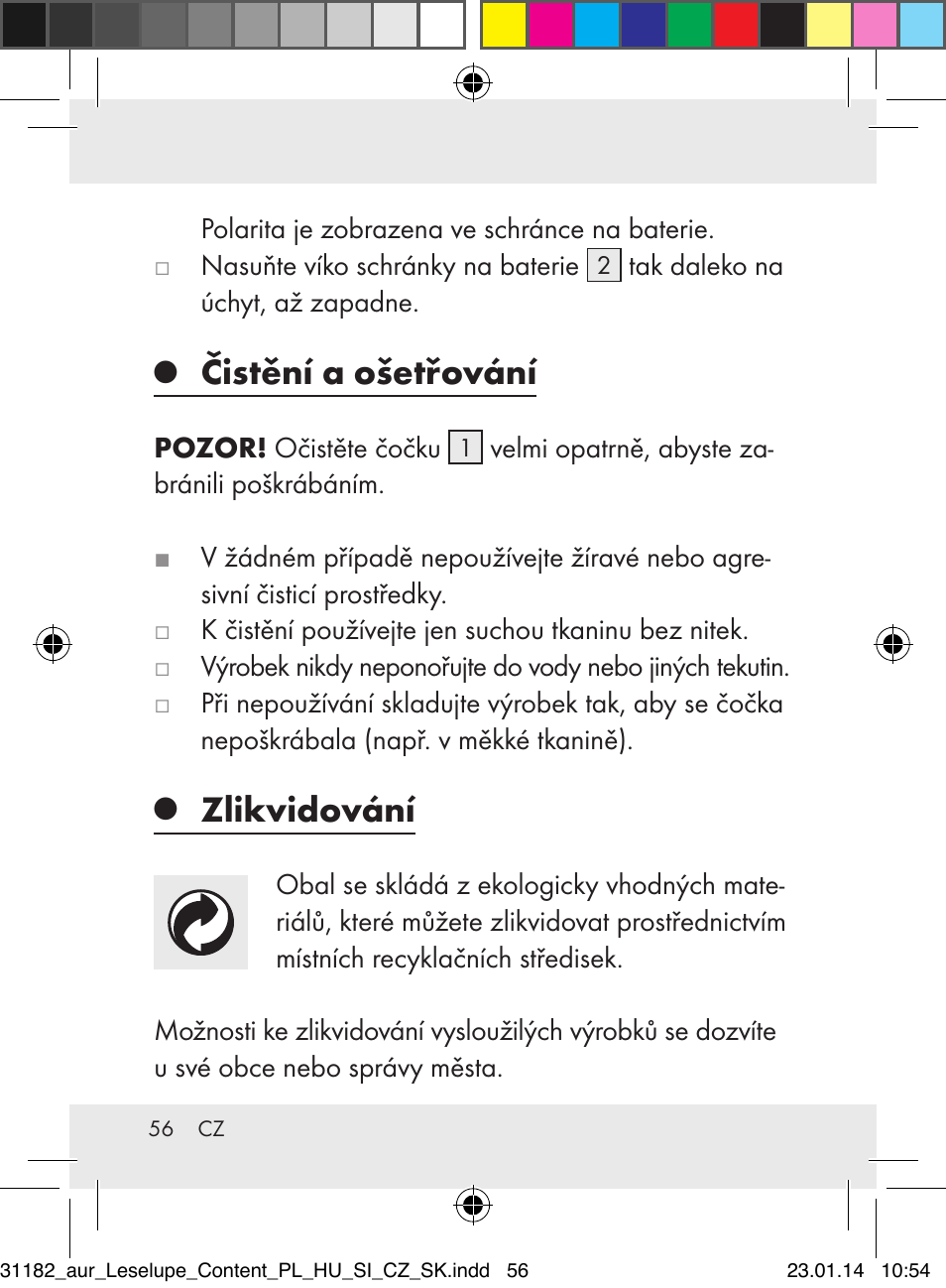 Čistění a ošetřování, Zlikvidování | Auriol Z29652A User Manual | Page 56 / 82