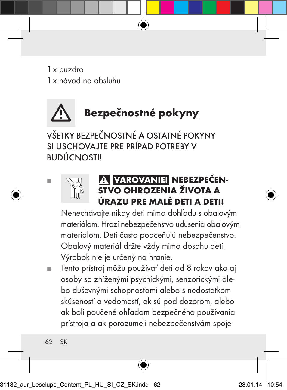 Bezpečnostné pokyny | Auriol Z29652A User Manual | Page 62 / 82