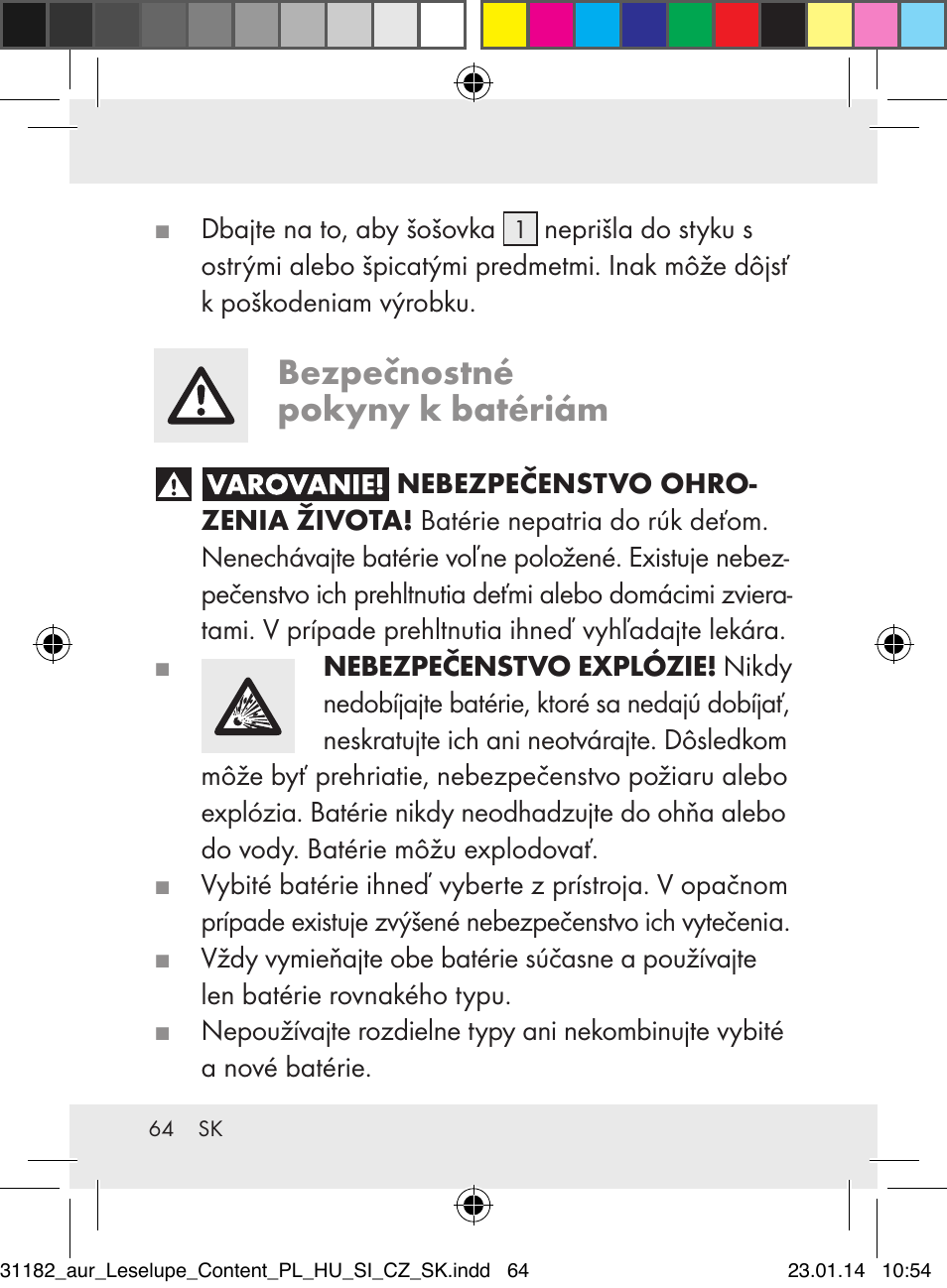 Bezpečnostné pokyny k batériám | Auriol Z29652A User Manual | Page 64 / 82