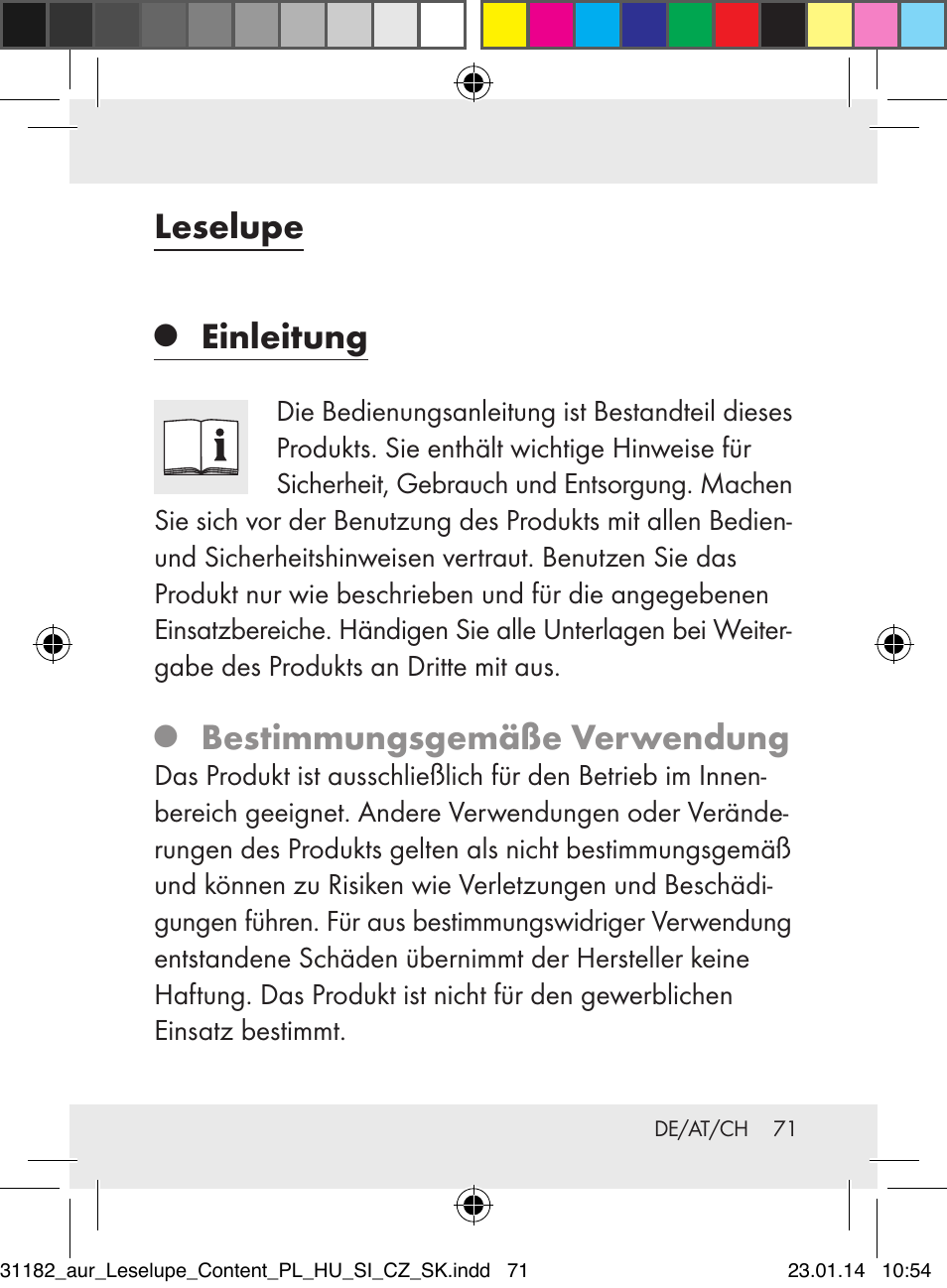 Leselupe, Einleitung, Bestimmungsgemäße verwendung | Auriol Z29652A User Manual | Page 71 / 82