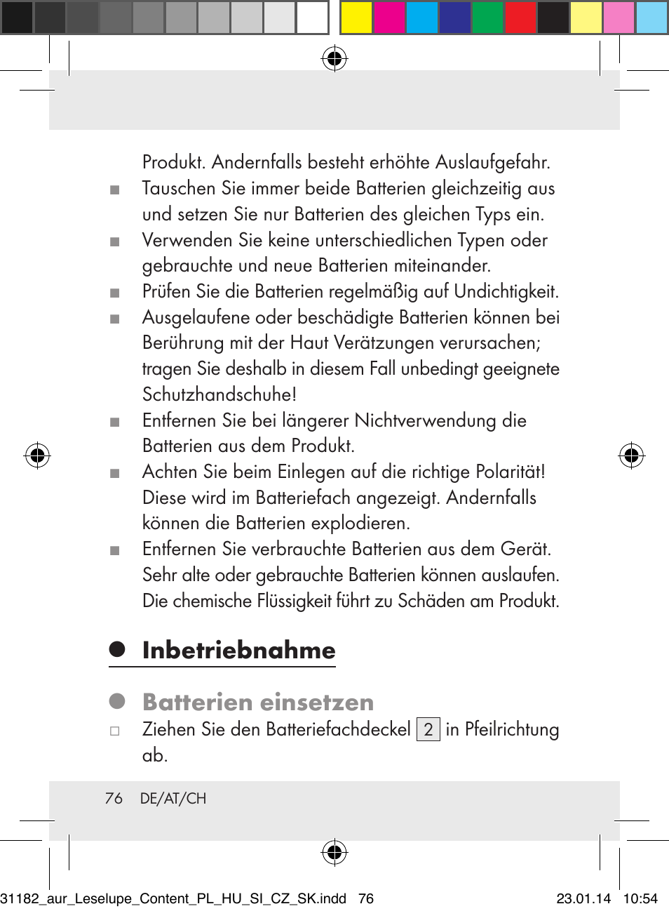 Inbetriebnahme, Batterien einsetzen | Auriol Z29652A User Manual | Page 76 / 82