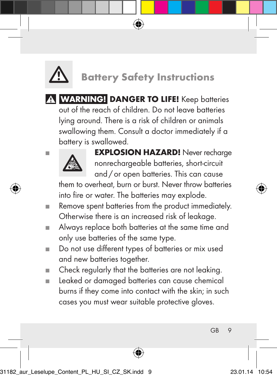 Battery safety instructions | Auriol Z29652A User Manual | Page 9 / 82