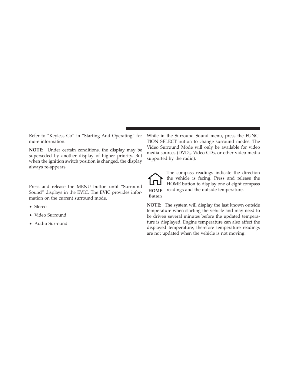 Compass display, Driver-selectable surround sound (dss), If equipped | Dodge 2010 Challenger User Manual | Page 183 / 469