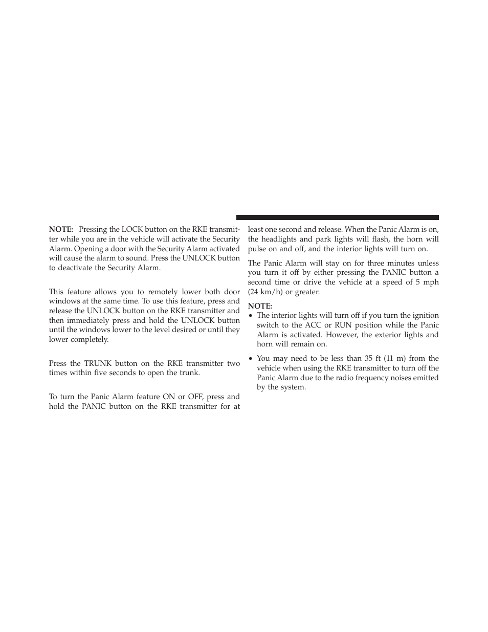 Remote open window feature, To open the trunk, Using the panic alarm | Dodge 2010 Challenger User Manual | Page 25 / 469