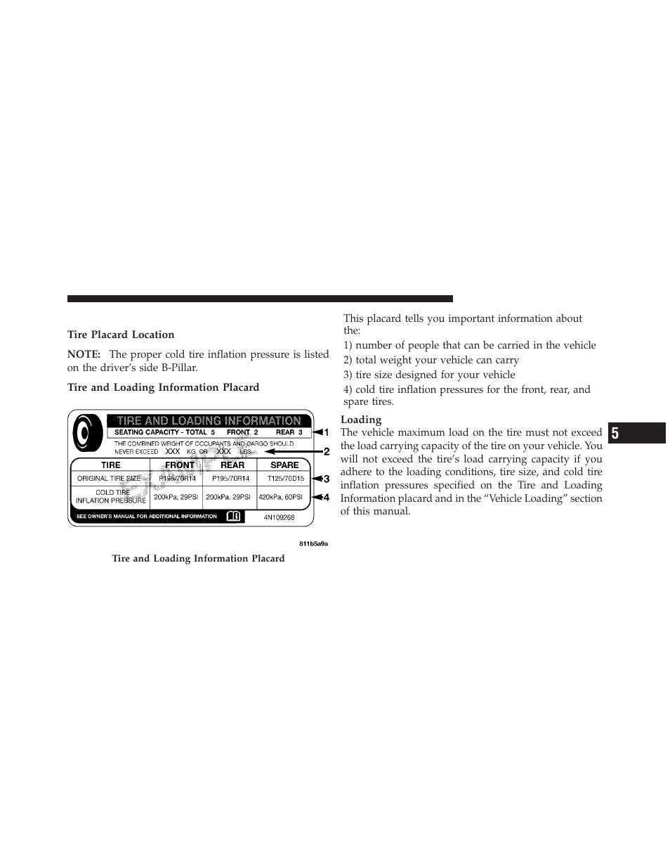 Tire loading and tire pressure | Dodge 2010 Challenger User Manual | Page 288 / 469