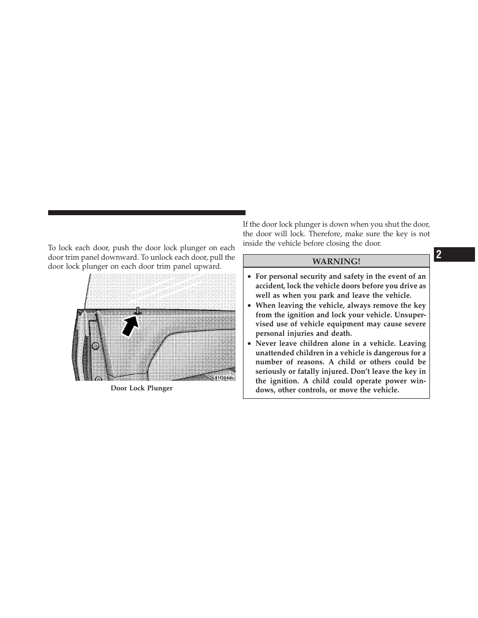 Door locks, Manual door locks | Dodge 2010 Challenger User Manual | Page 30 / 469