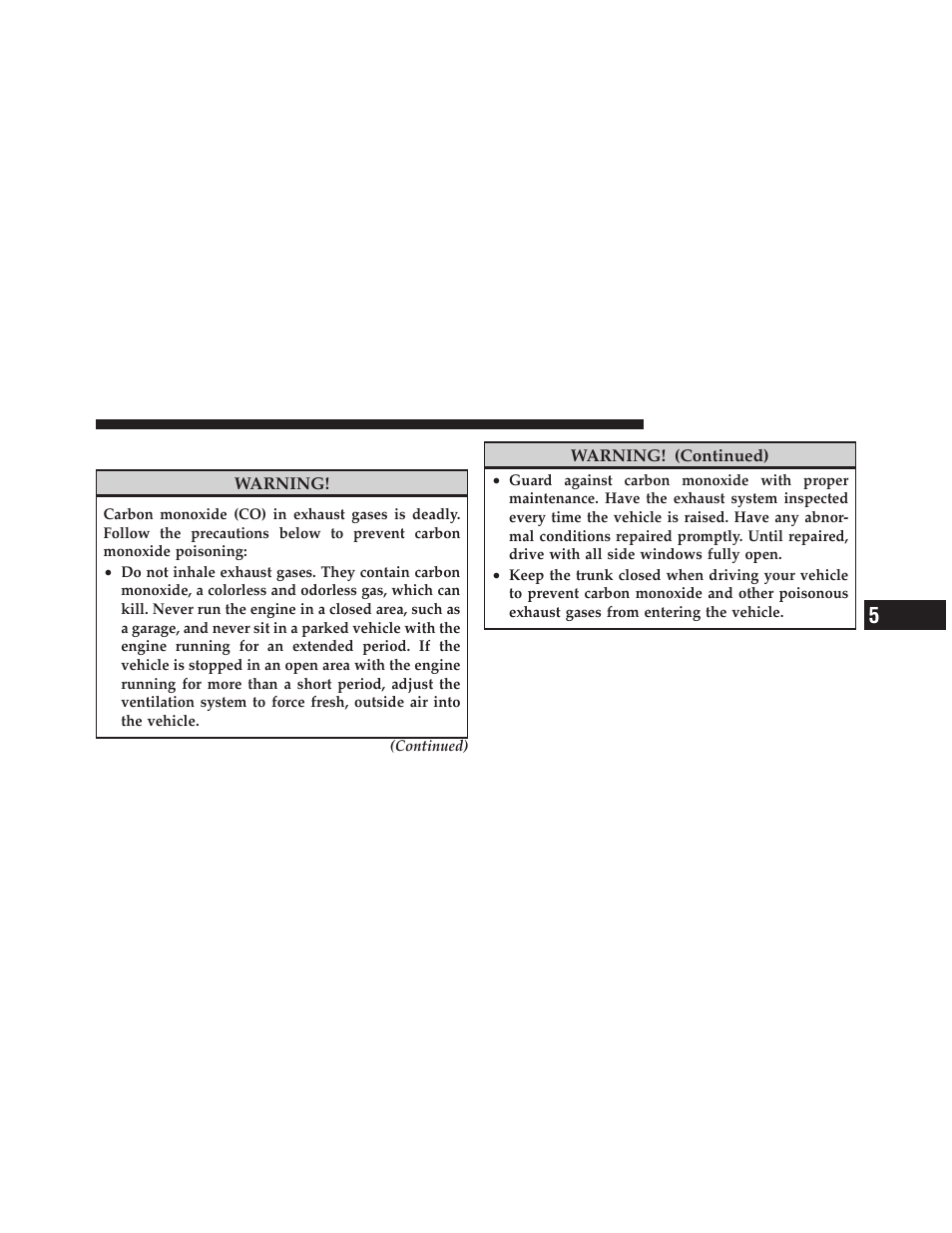 Carbon monoxide warnings | Dodge 2010 Challenger User Manual | Page 316 / 469