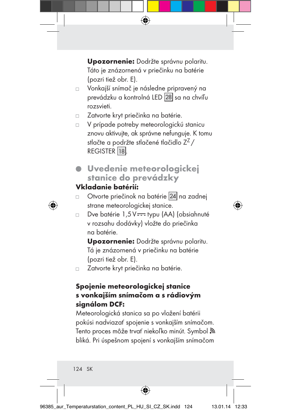 Uvedenie meteorologickej stanice do prevádzky | Auriol Z31743A_B User Manual | Page 124 / 159