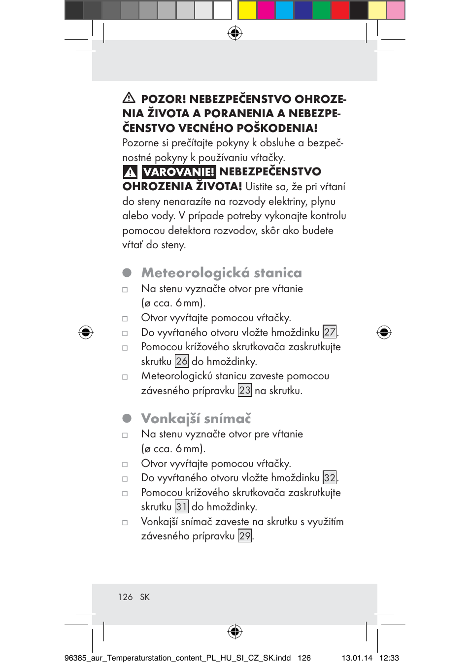 Meteorologická stanica, Vonkajší snímač | Auriol Z31743A_B User Manual | Page 126 / 159
