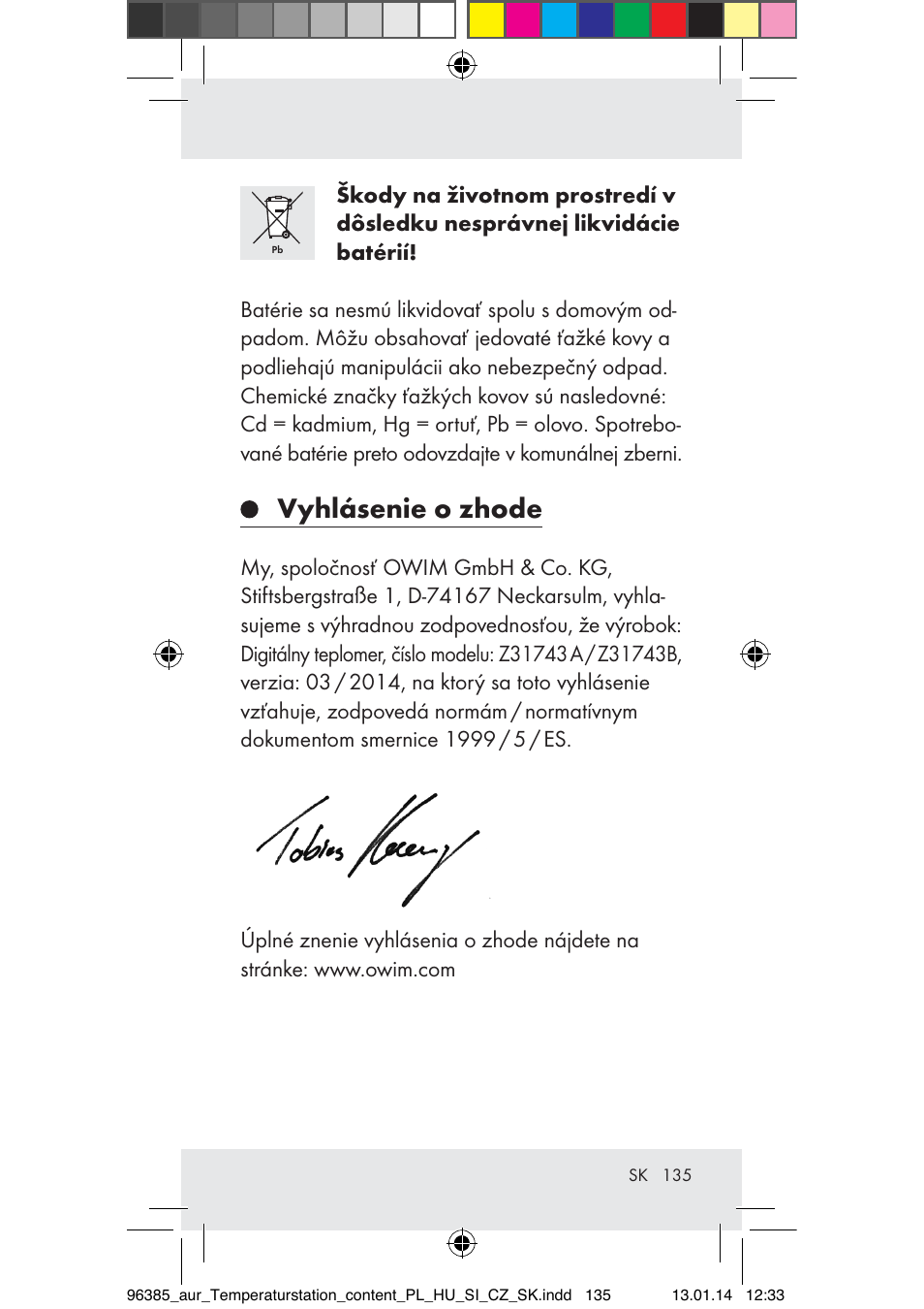Vyhlásenie o zhode | Auriol Z31743A_B User Manual | Page 135 / 159