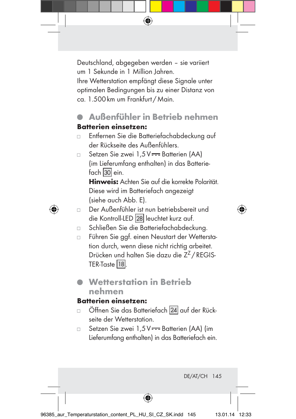 Außenfühler in betrieb nehmen, Wetterstation in betrieb nehmen | Auriol Z31743A_B User Manual | Page 145 / 159