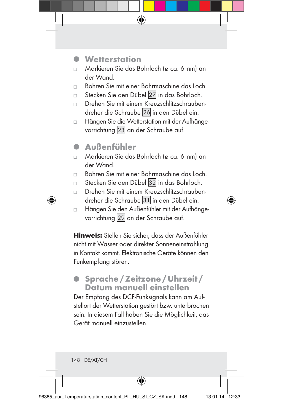 Wetterstation, Außenfühler | Auriol Z31743A_B User Manual | Page 148 / 159