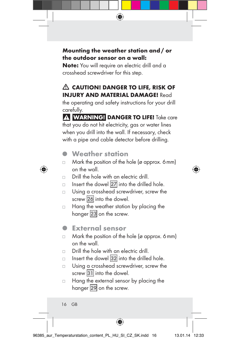 Weather station, External sensor | Auriol Z31743A_B User Manual | Page 16 / 159