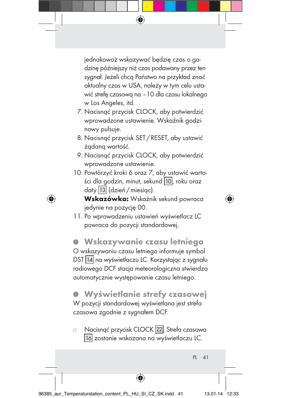 Wskazywanie czasu letniego, Wyświetlanie strefy czasowej | Auriol Z31743A_B User Manual | Page 41 / 159