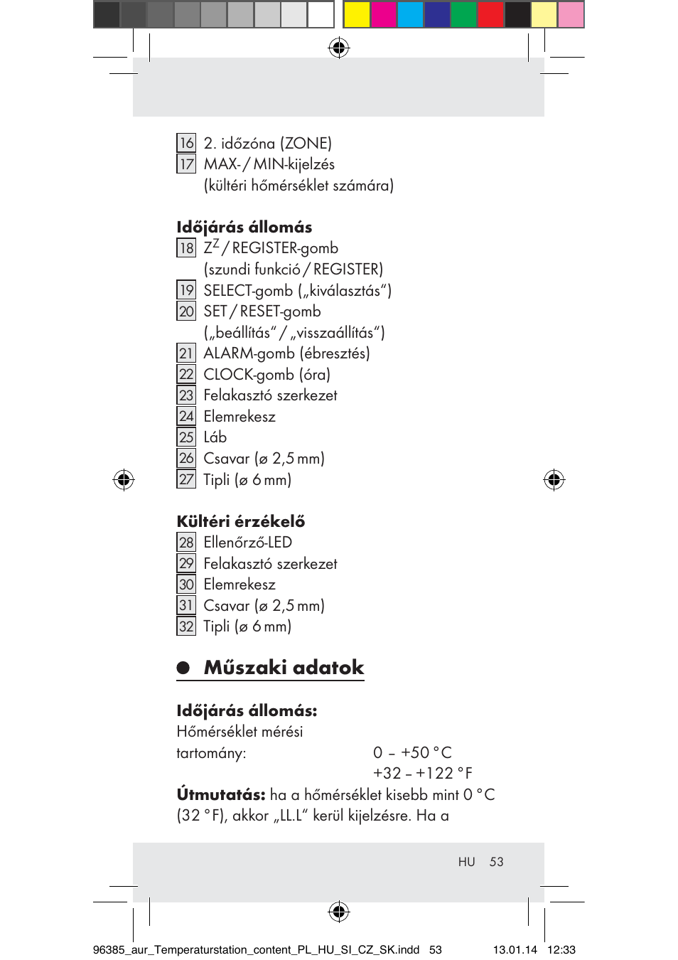 Műszaki adatok | Auriol Z31743A_B User Manual | Page 53 / 159