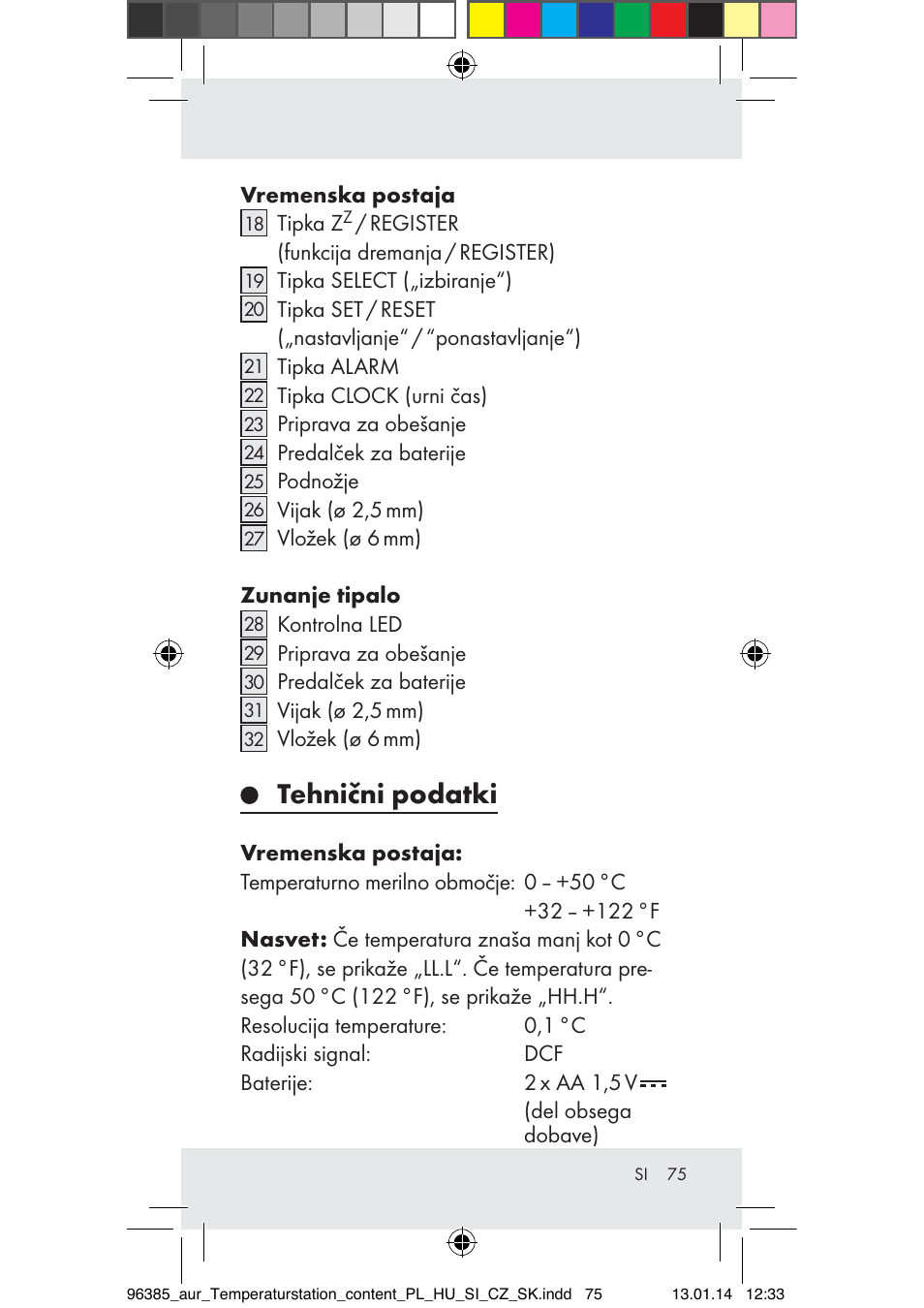 Tehnični podatki | Auriol Z31743A_B User Manual | Page 75 / 159