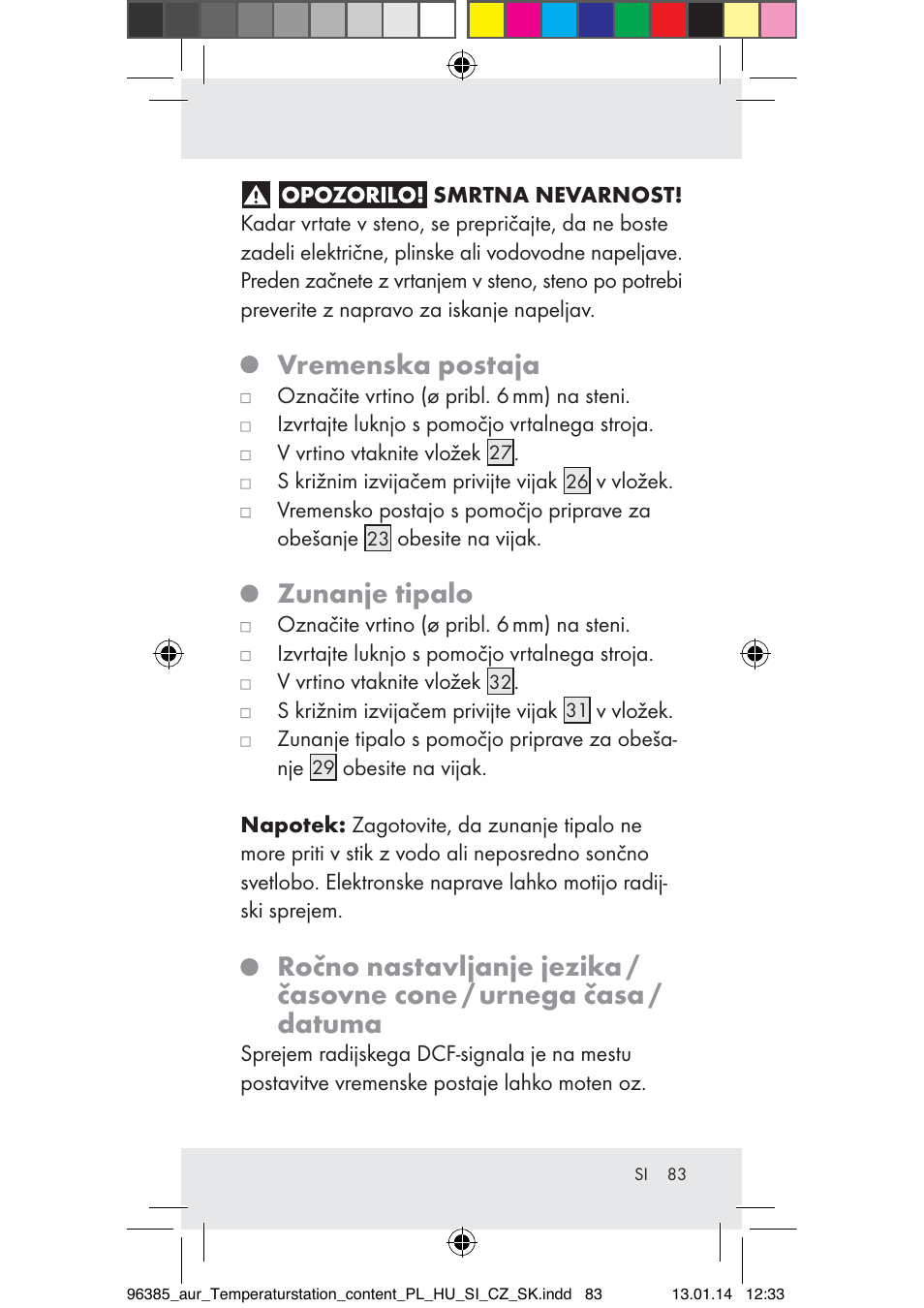 Vremenska postaja, Zunanje tipalo | Auriol Z31743A_B User Manual | Page 83 / 159