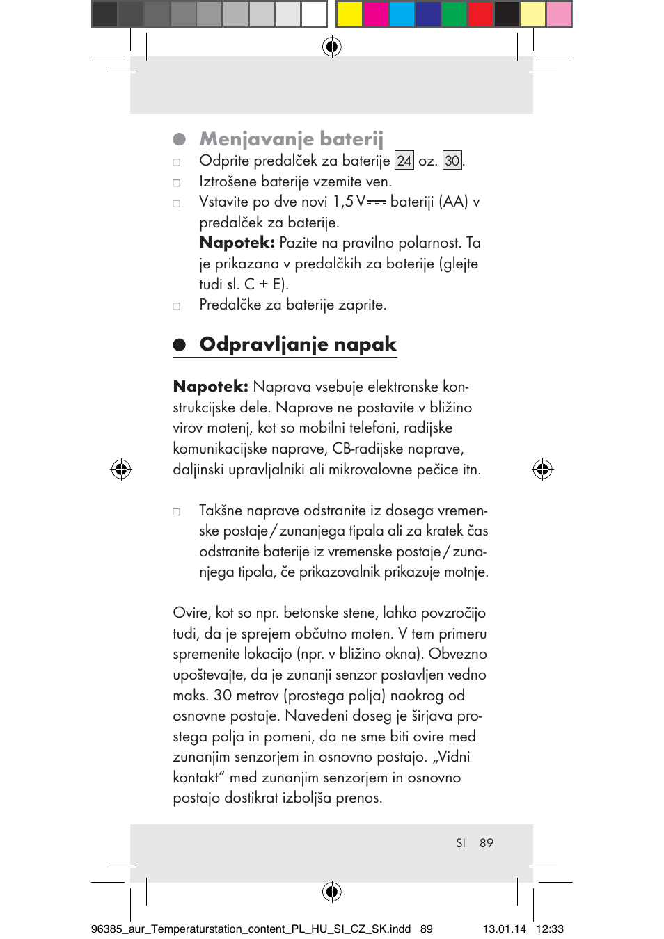 Menjavanje baterij, Odpravljanje napak | Auriol Z31743A_B User Manual | Page 89 / 159