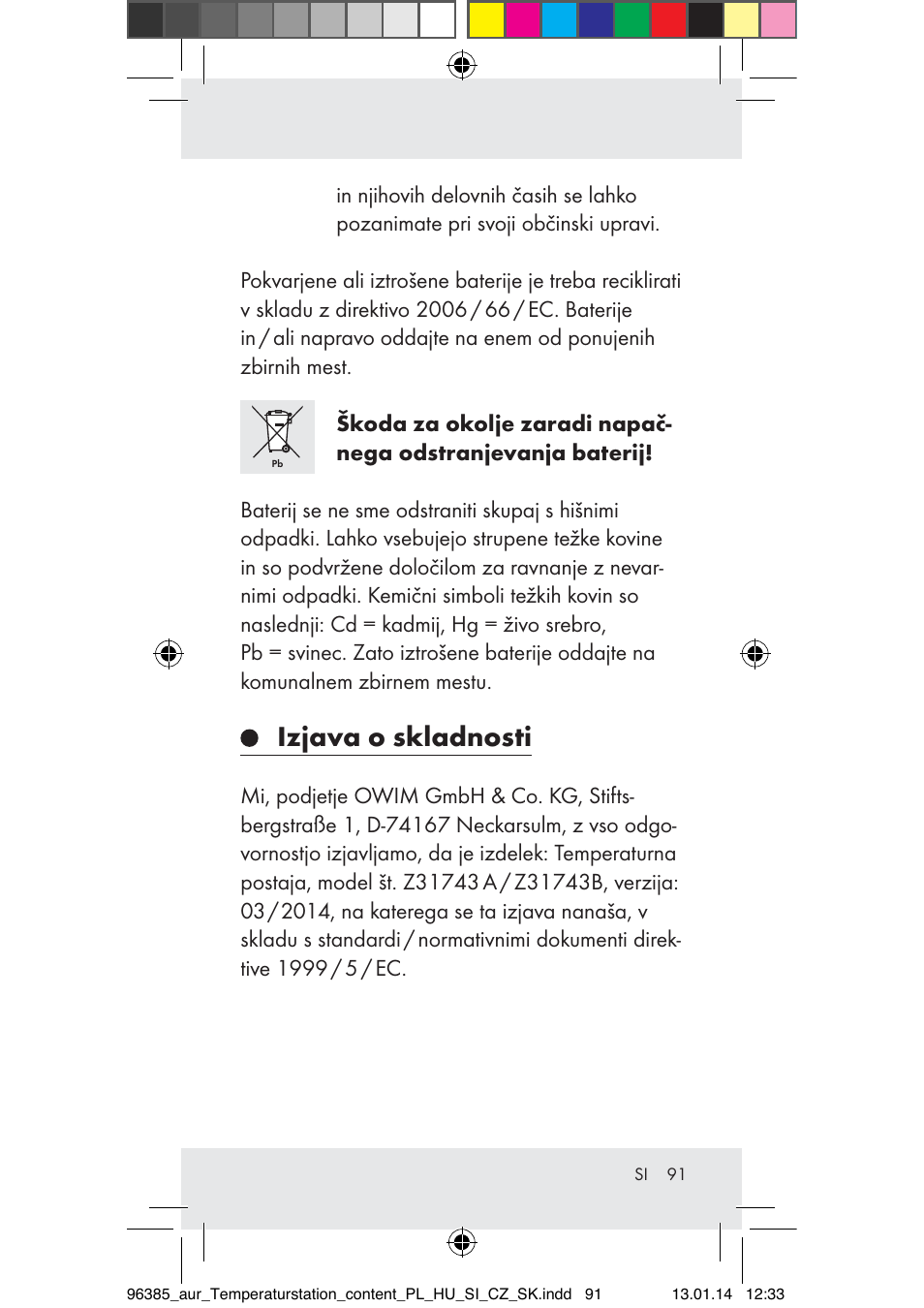 Izjava o skladnosti | Auriol Z31743A_B User Manual | Page 91 / 159