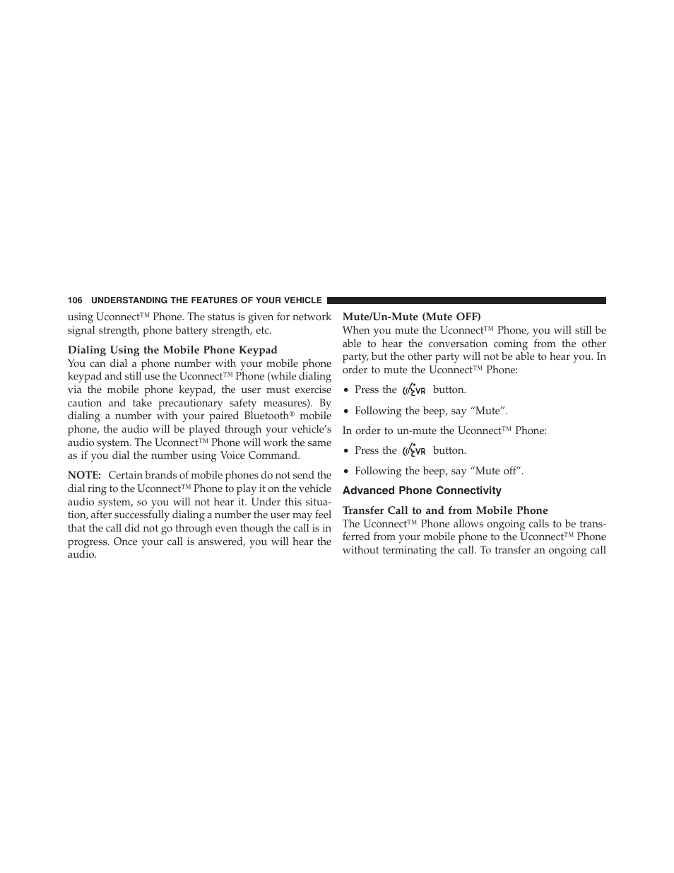 Advanced phone connectivity | Dodge 2011 Dakota User Manual | Page 107 / 454