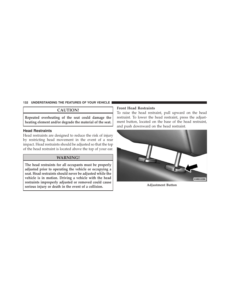 Head restraints | Dodge 2011 Dakota User Manual | Page 133 / 454