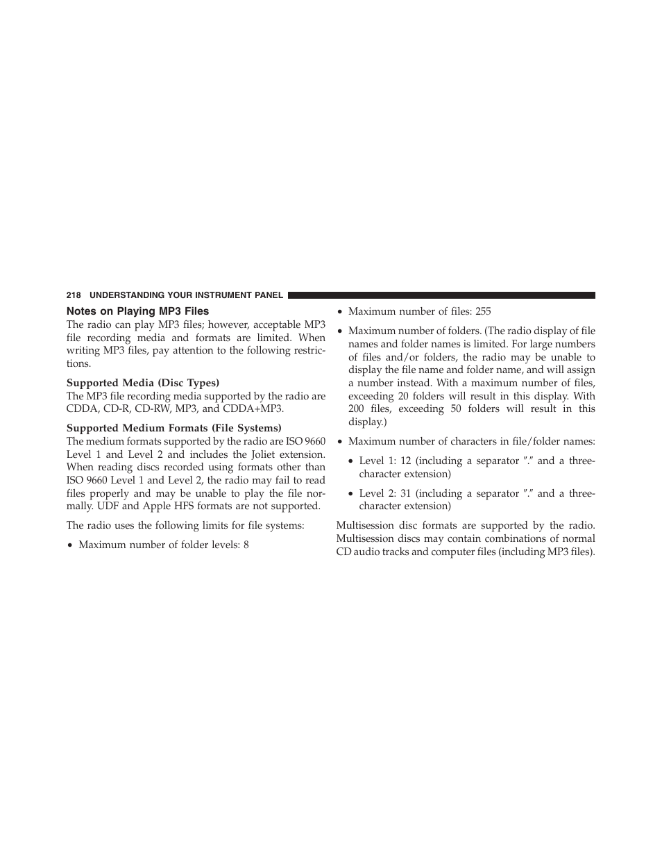 Notes on playing mp3 files | Dodge 2011 Dakota User Manual | Page 219 / 454