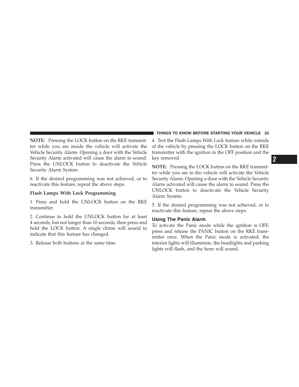 Using the panic alarm | Dodge 2011 Dakota User Manual | Page 24 / 454