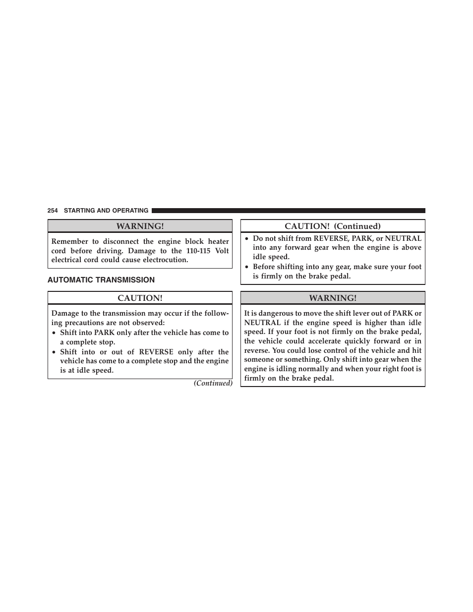 Automatic transmission | Dodge 2011 Dakota User Manual | Page 255 / 454