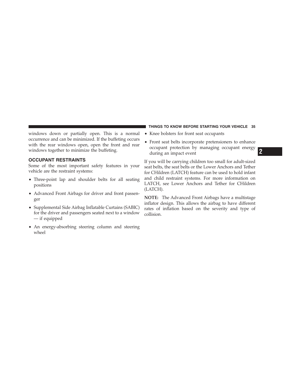 Occupant restraints | Dodge 2011 Dakota User Manual | Page 36 / 454