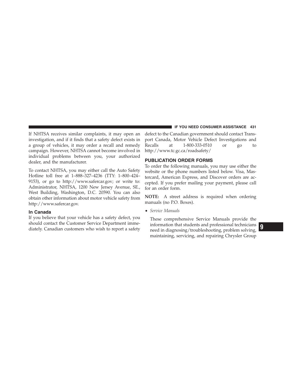 In canada, Publication order forms | Dodge 2011 Dakota User Manual | Page 432 / 454