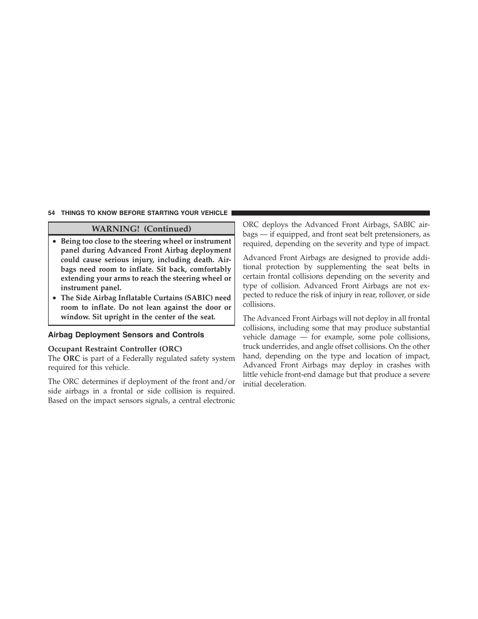 Airbag deployment sensors and controls | Dodge 2011 Dakota User Manual | Page 55 / 454