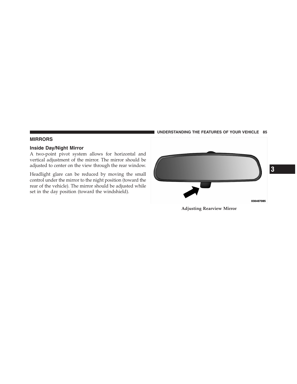 Mirrors, Inside day/night mirror | Dodge 2011 Dakota User Manual | Page 86 / 454