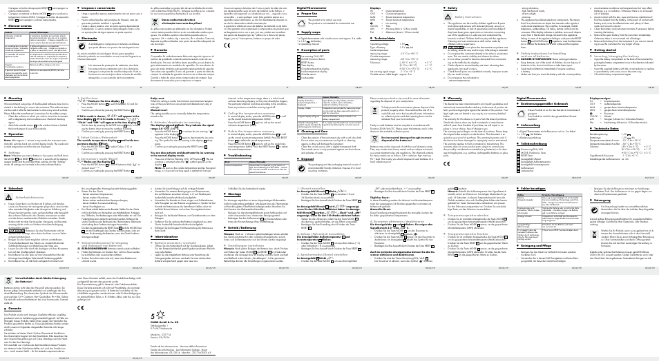 Garantie, Entsorgung, Fehler beseitigen | Reinigung und pflege, Temperaturspeicher abrufen, Temperaturspeicher löschen, Warranty, Eiswarner aktivieren / deaktivieren, Uhrzeit einstellen, Celsius / fahrenheit auswählen | Auriol Z31714 User Manual | Page 2 / 2