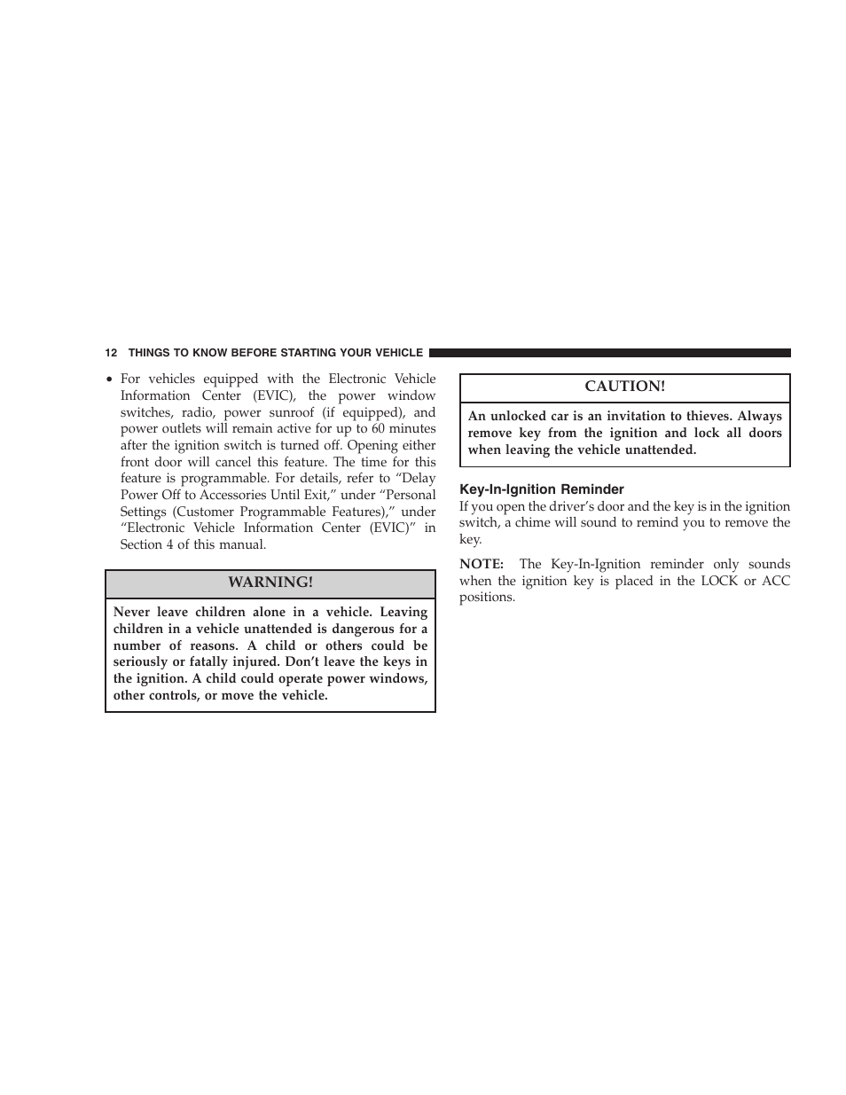 Key-in-ignition reminder | Dodge 2007 Magnum User Manual | Page 12 / 400