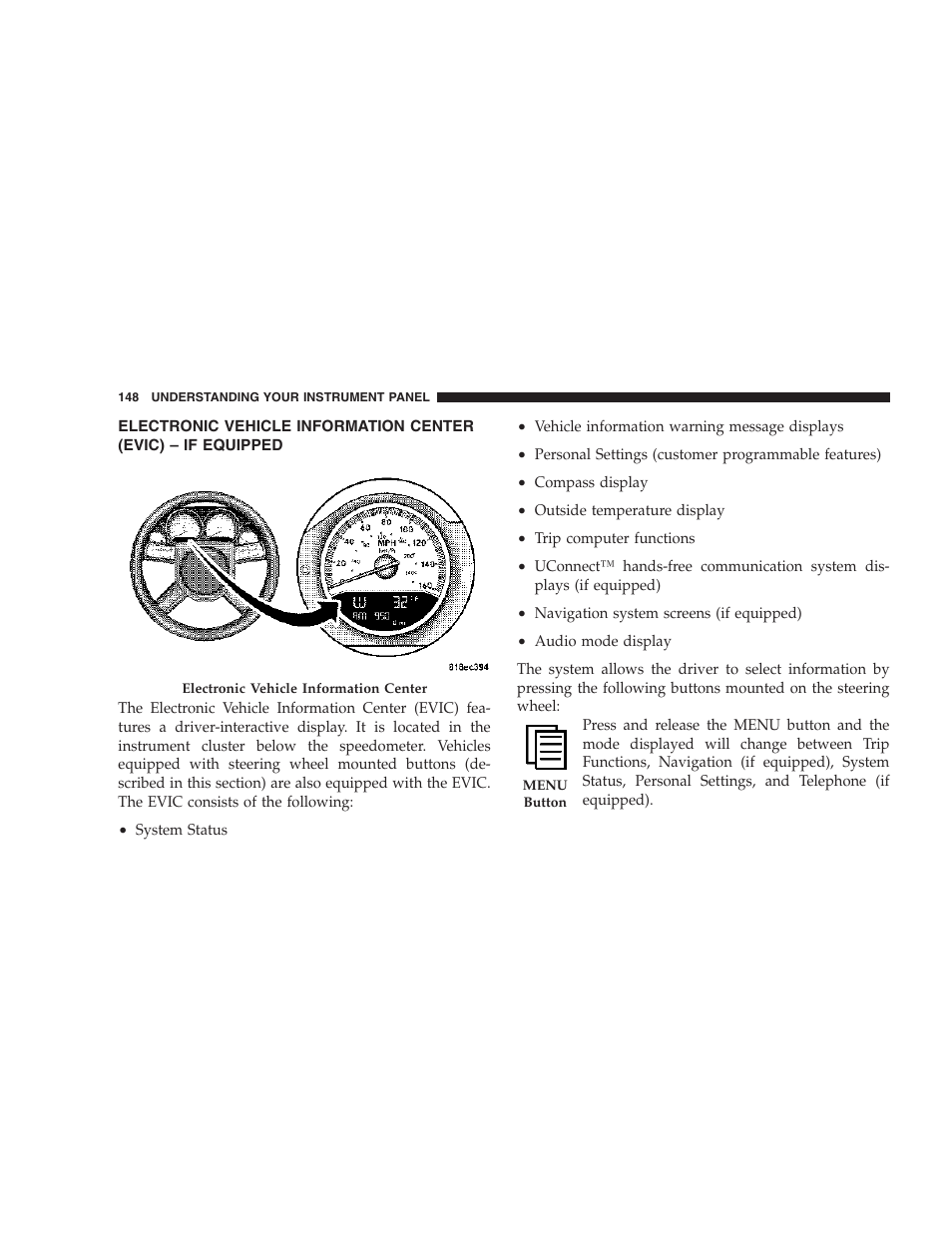 Electronic vehicle information center (evic) – if, Equipped | Dodge 2007 Magnum User Manual | Page 148 / 400