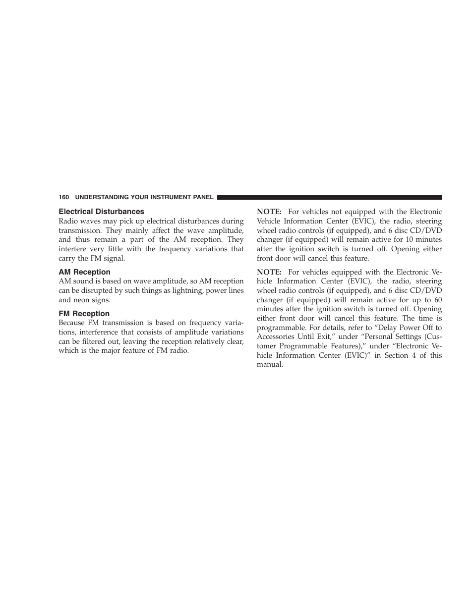 Electrical disturbances, Am reception, Fm reception | Dodge 2007 Magnum User Manual | Page 160 / 400