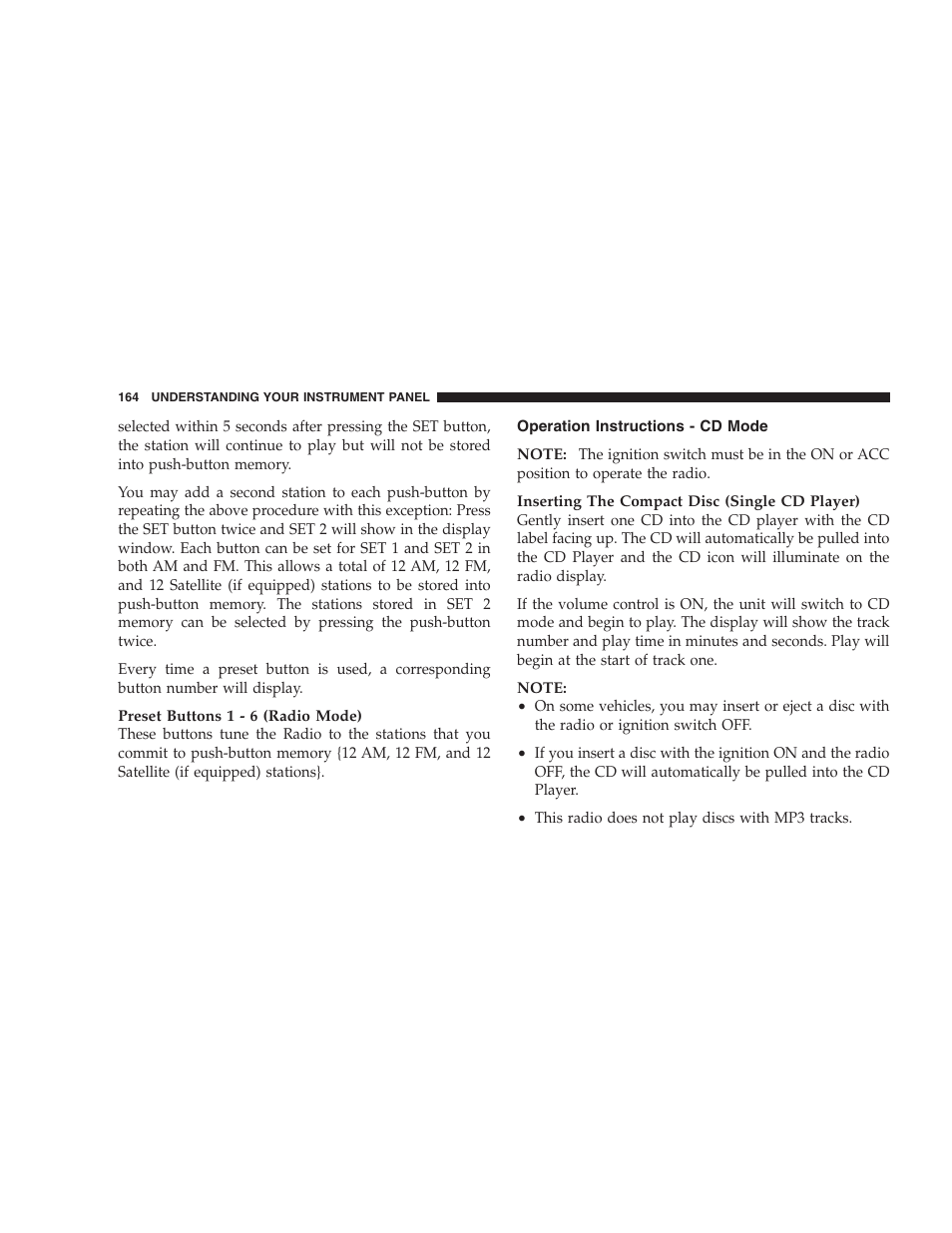 Operation instructions - cd mode | Dodge 2007 Magnum User Manual | Page 164 / 400