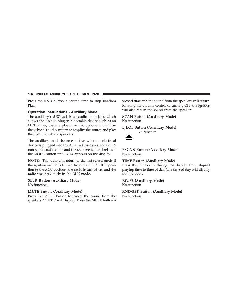 Operation instructions - auxiliary mode | Dodge 2007 Magnum User Manual | Page 166 / 400