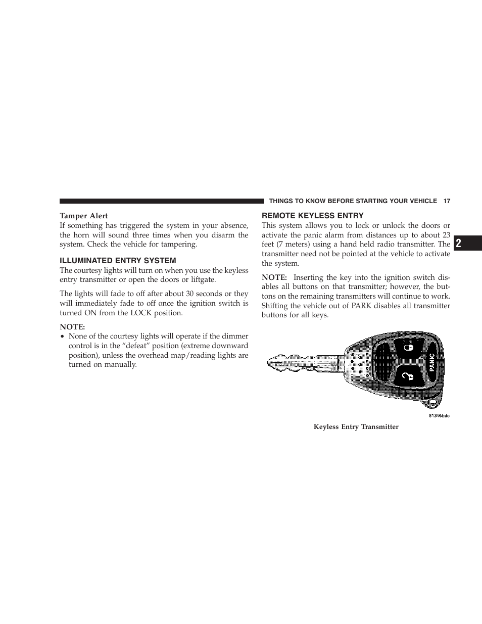 Illuminated entry system, Remote keyless entry | Dodge 2007 Magnum User Manual | Page 17 / 400