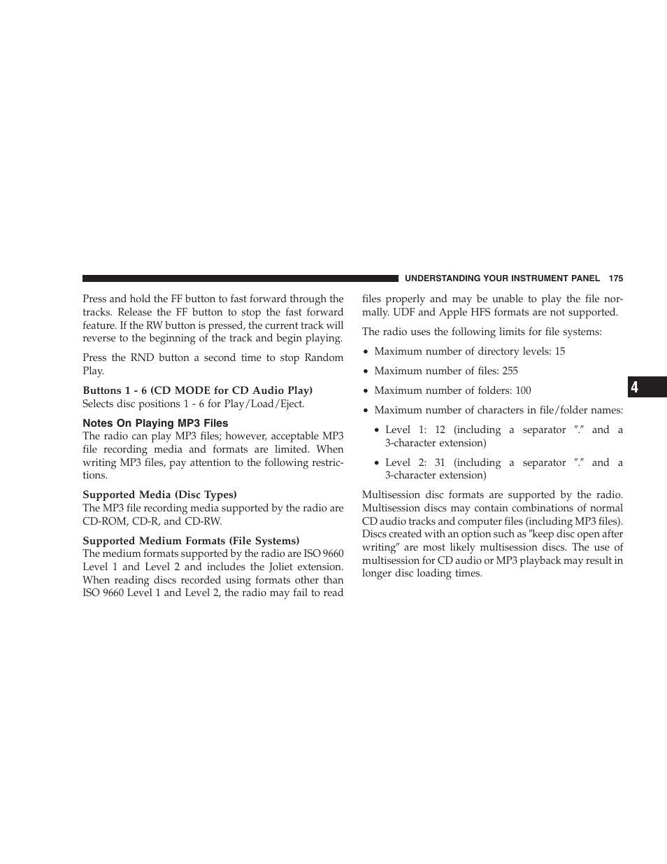 Notes on playing mp3 files | Dodge 2007 Magnum User Manual | Page 175 / 400