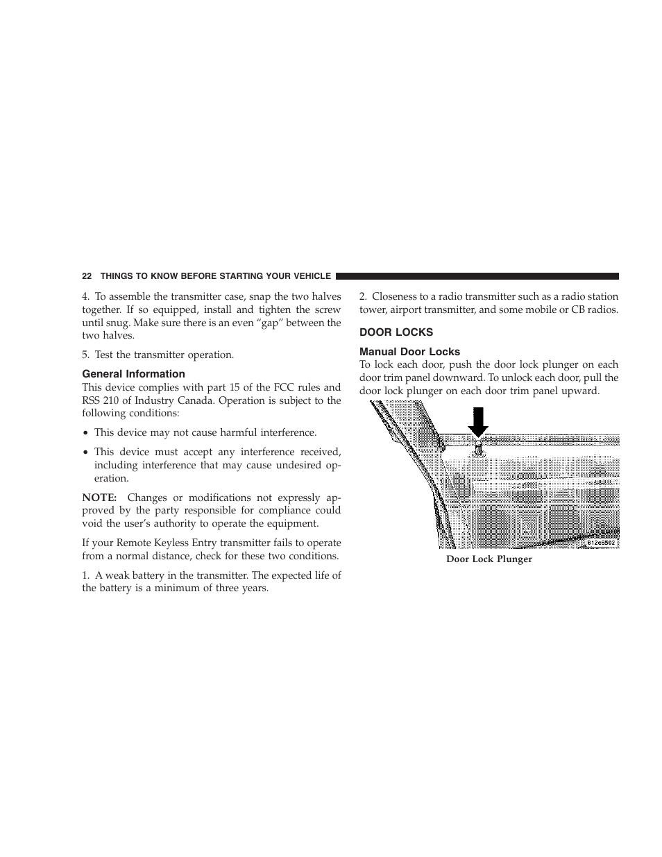 General information, Door locks, Manual door locks | Dodge 2007 Magnum User Manual | Page 22 / 400