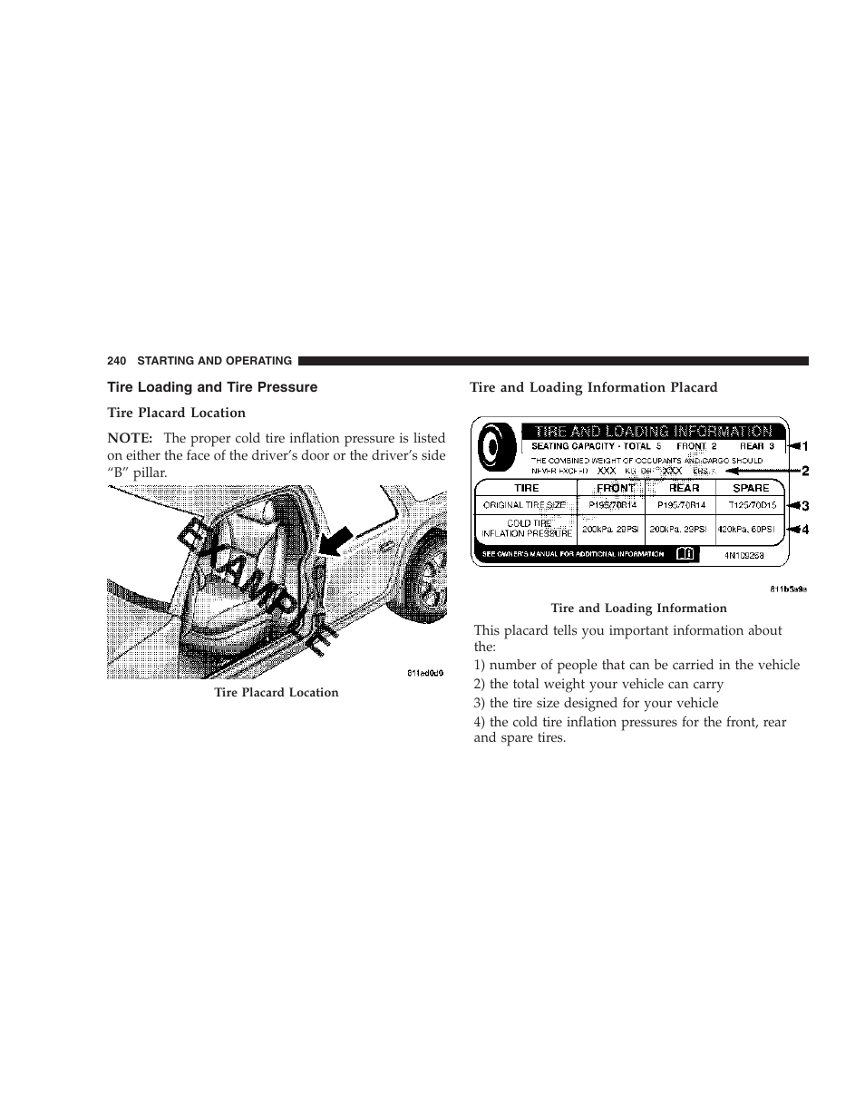 Tire loading and tire pressure | Dodge 2007 Magnum User Manual | Page 240 / 400